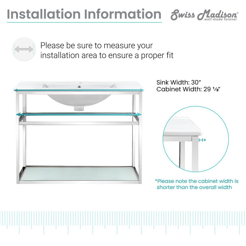 Pierre 30 Single, Open Shelf, Chrome Metal Frame Bathroom Vanity. Picture 15