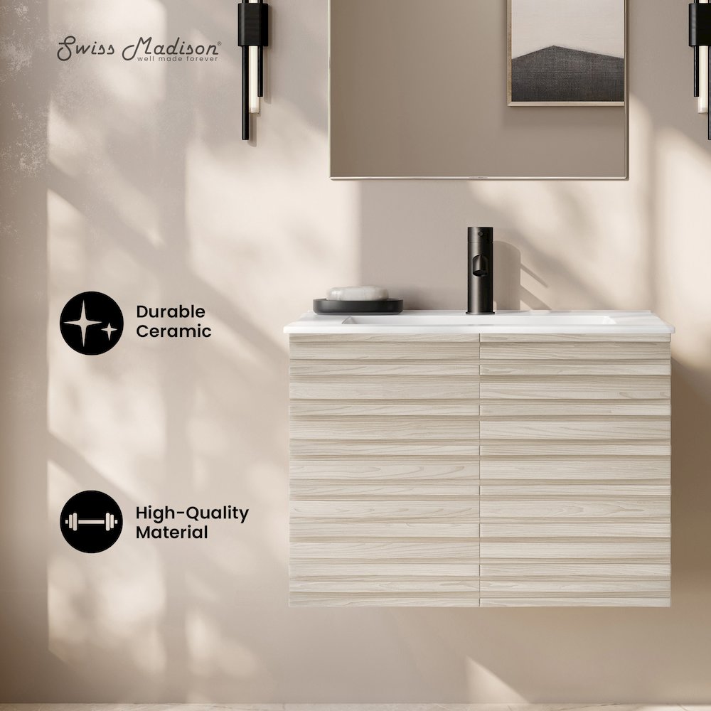 Cascade 30" Wall-Mounted Bathroom Vanity in White Oak with Sink Top. Picture 8