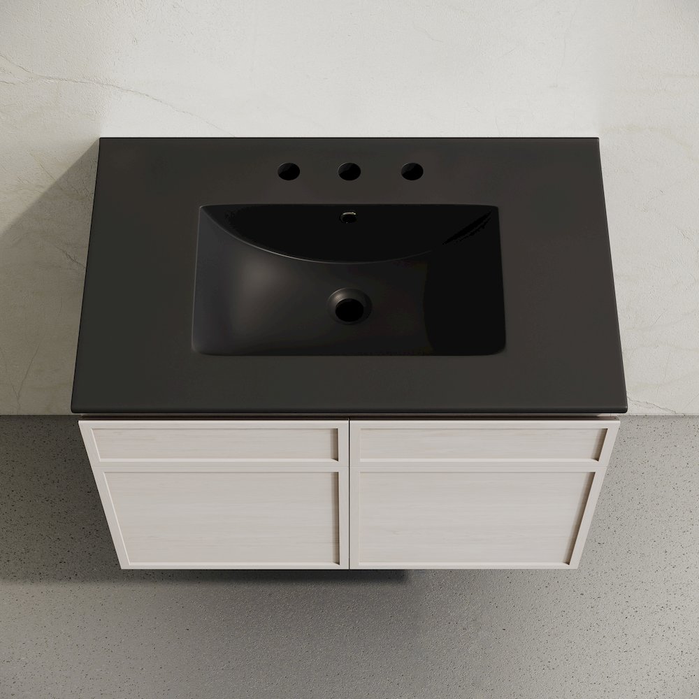 30" Wall-Mounted Bathroom Vanity in White Oak with Black Widespread Sink Top. Picture 3