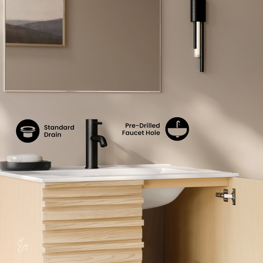 Cascade 30" Wall-Mounted Bathroom Vanity in Natural Oak with Sink Top. Picture 10