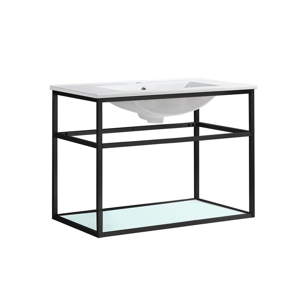 Pierre 30 Single, Open Shelf, Matte Black Metal Frame Bathroom Vanity. Picture 2