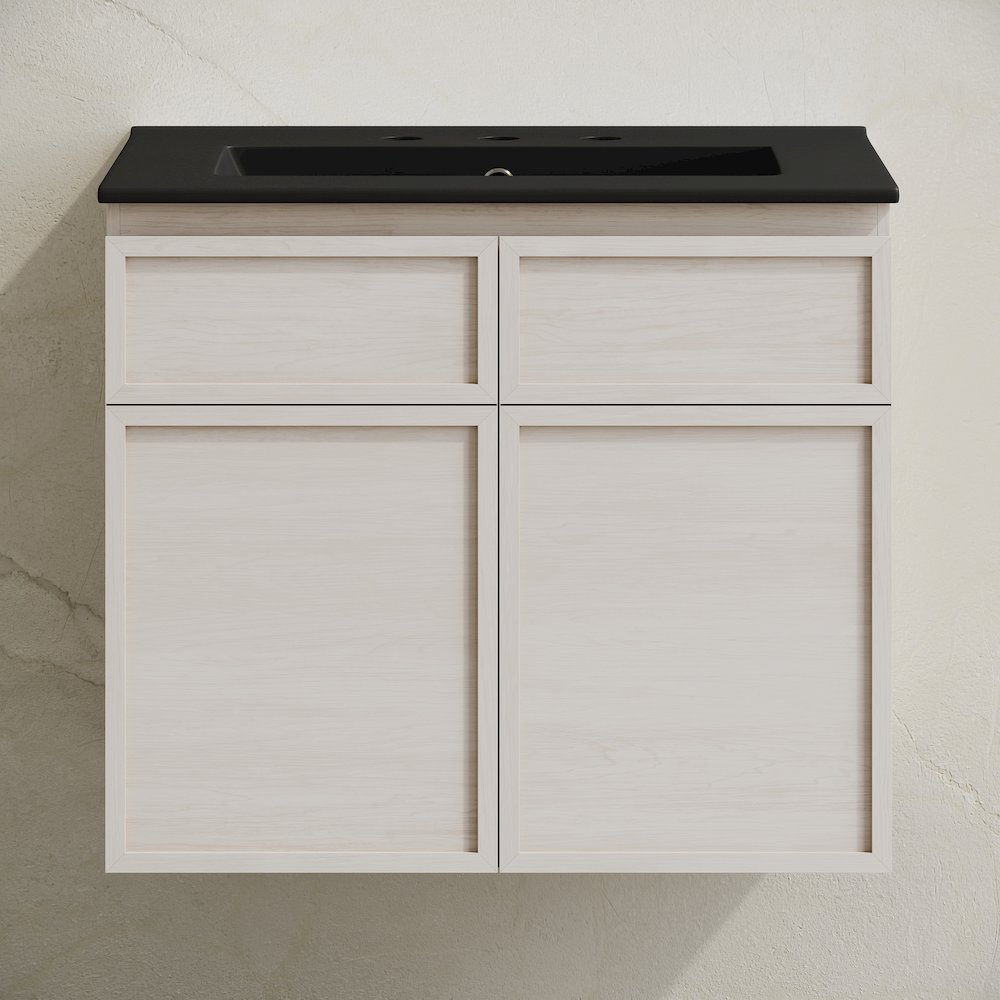24" Wall-Mounted Bathroom Vanity in White Oak with Black Widespread Sink Top. Picture 5