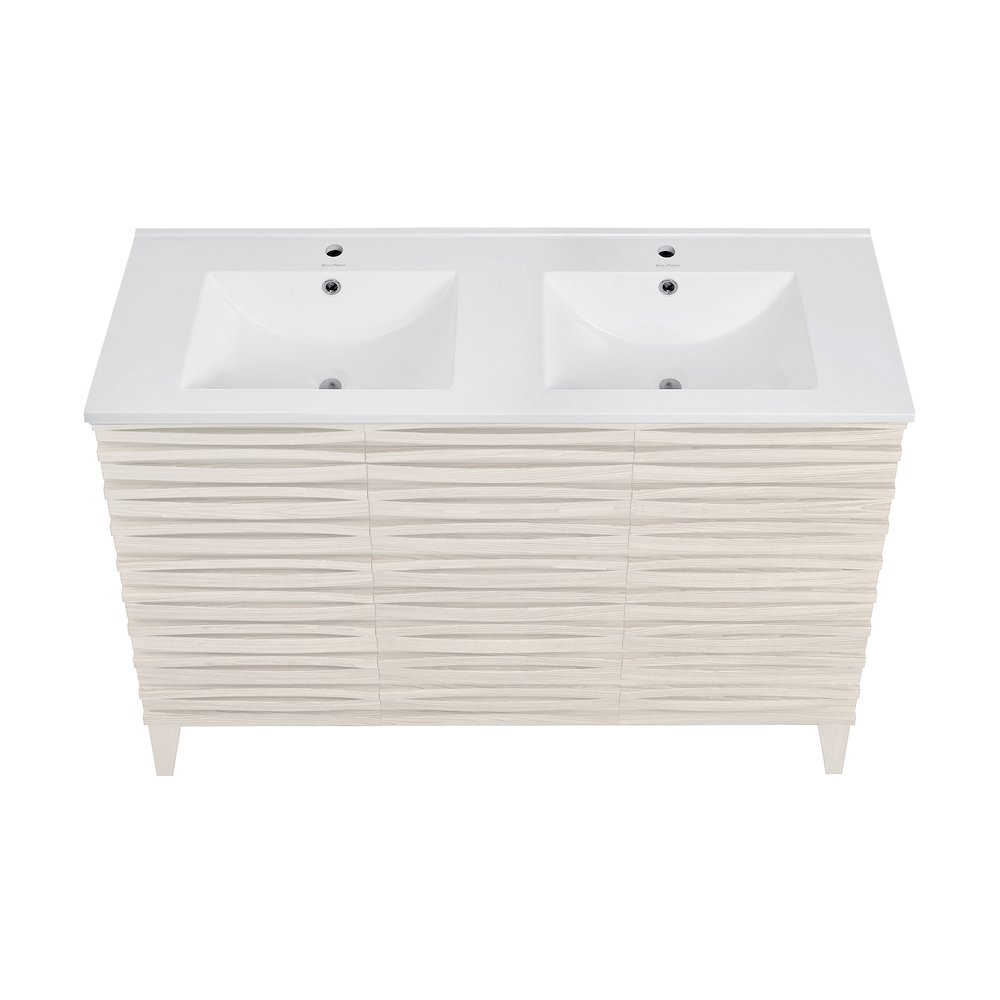 Cascade 48" Freestanding Bathroom Vanity in White Oak with Double Basin Sink Top. Picture 2