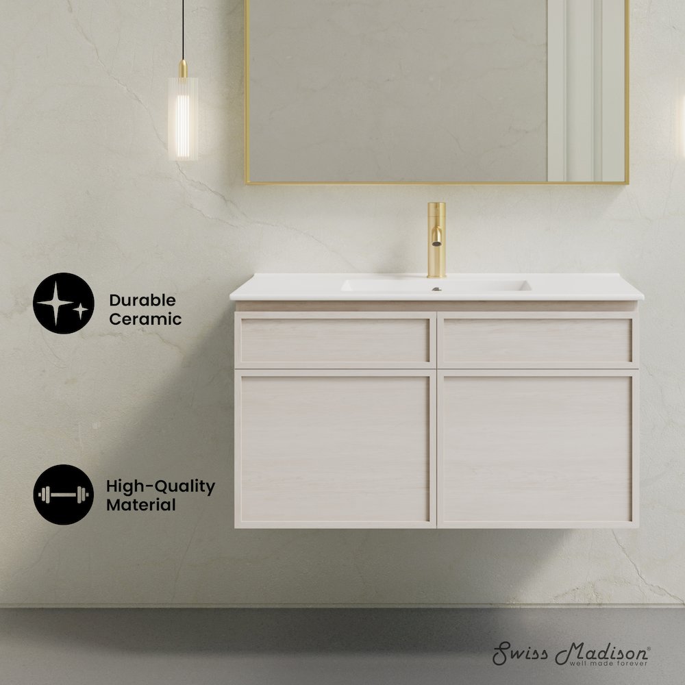 St. Tropez 36" Wall-Mounted Bathroom Vanity in White Oak with Sink Top. Picture 8