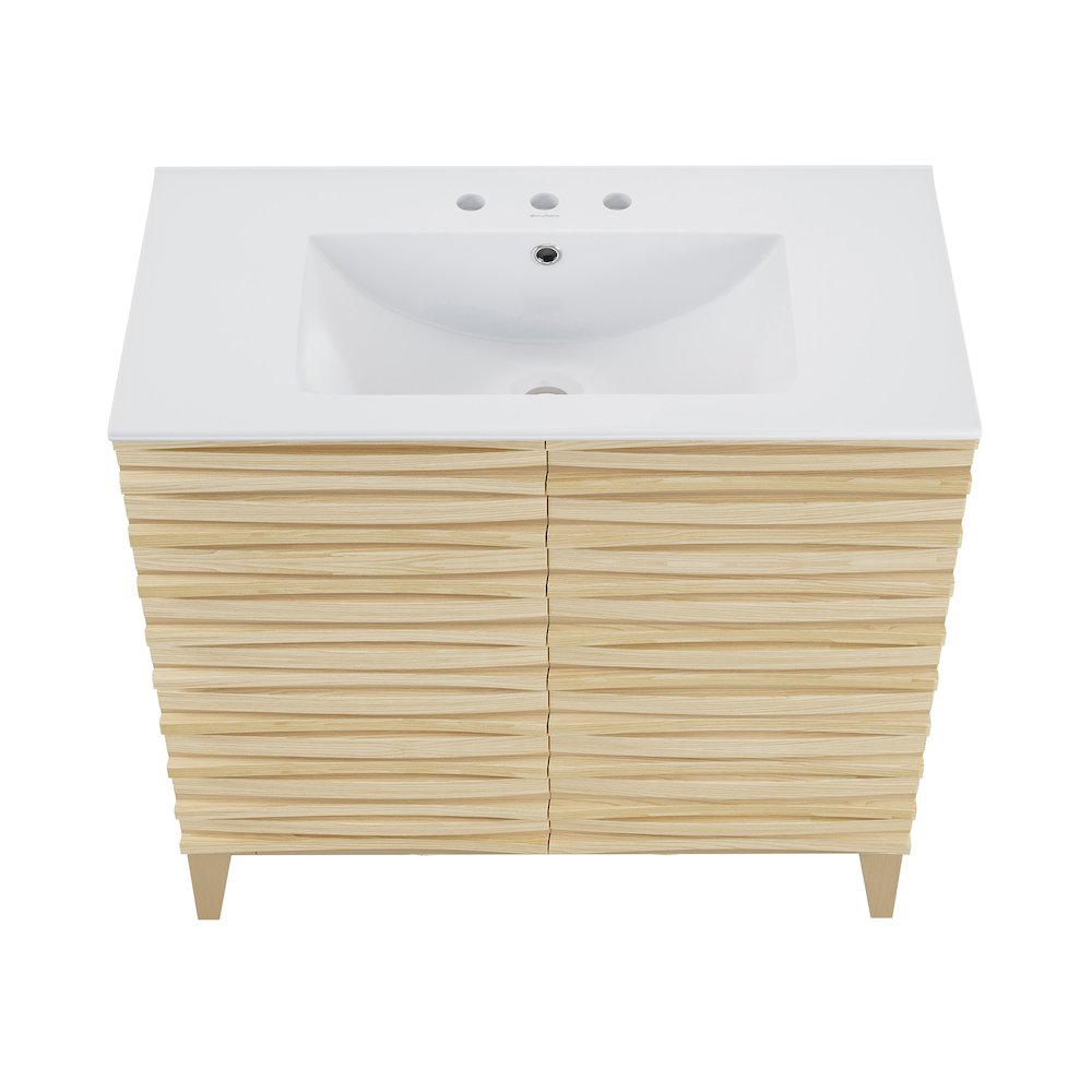 30" Freestanding Bathroom Vanity in Natural Oak with 3-Hole Widespread Sink Top. Picture 2