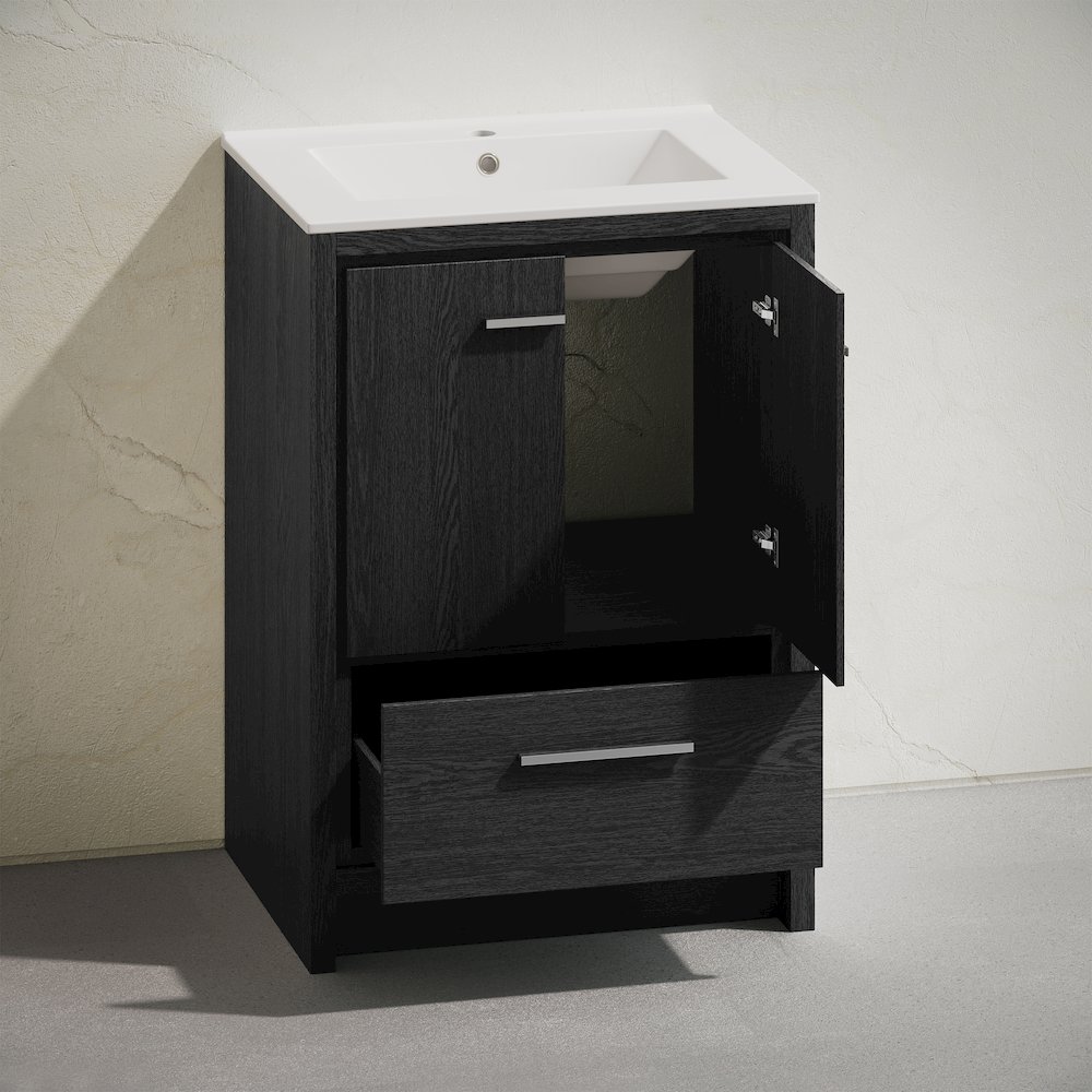 Virage 24" Freestanding Bathroom Vanity in Black Oak with Sink Top. Picture 6
