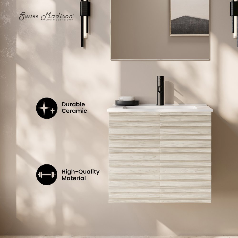 Cascade 24" Wall-Mounted Bathroom Vanity in White Oak with Sink Top. Picture 8