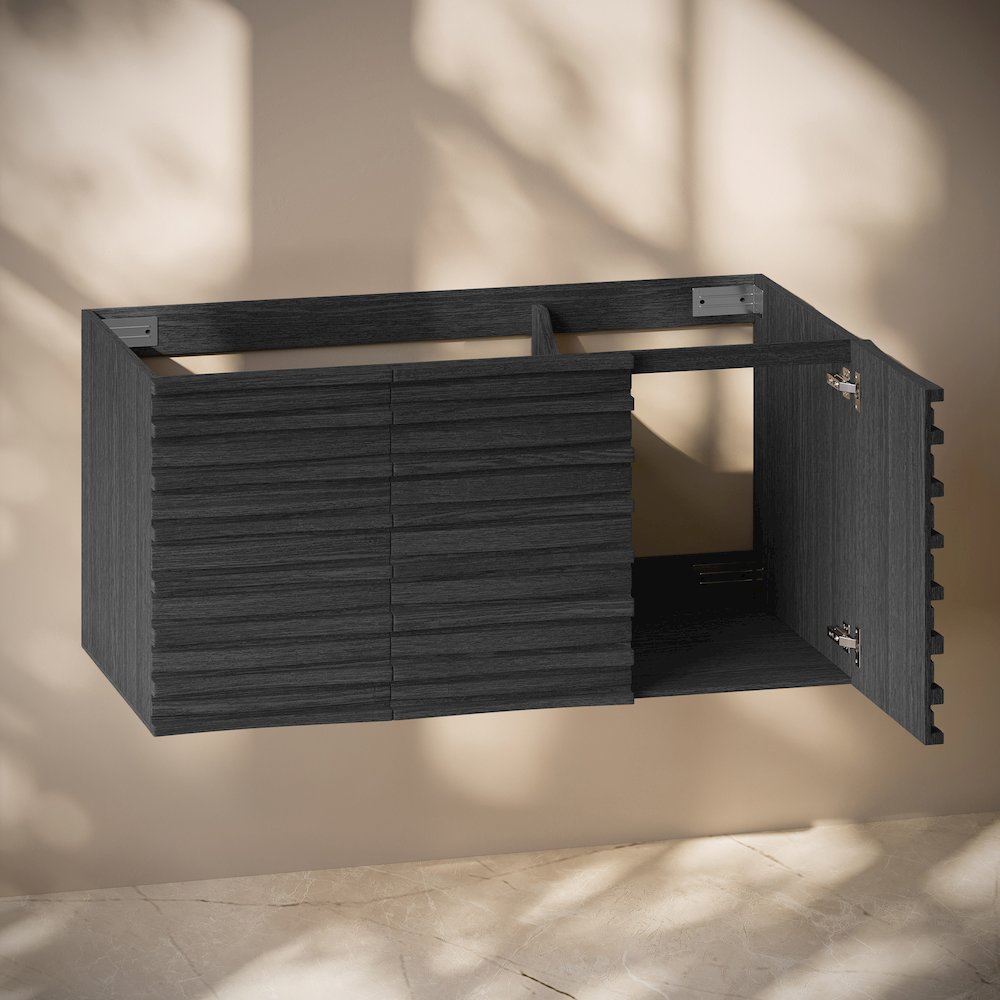 Cascade 48" Wall-Mounted Bathroom Vanity Cabinet without Top in Black Oak. Picture 5