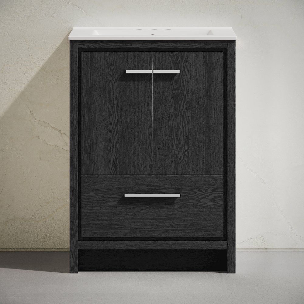 24" Freestanding Bathroom Vanity in Black Oak with 3-Hole Centerset Sink Top. Picture 4