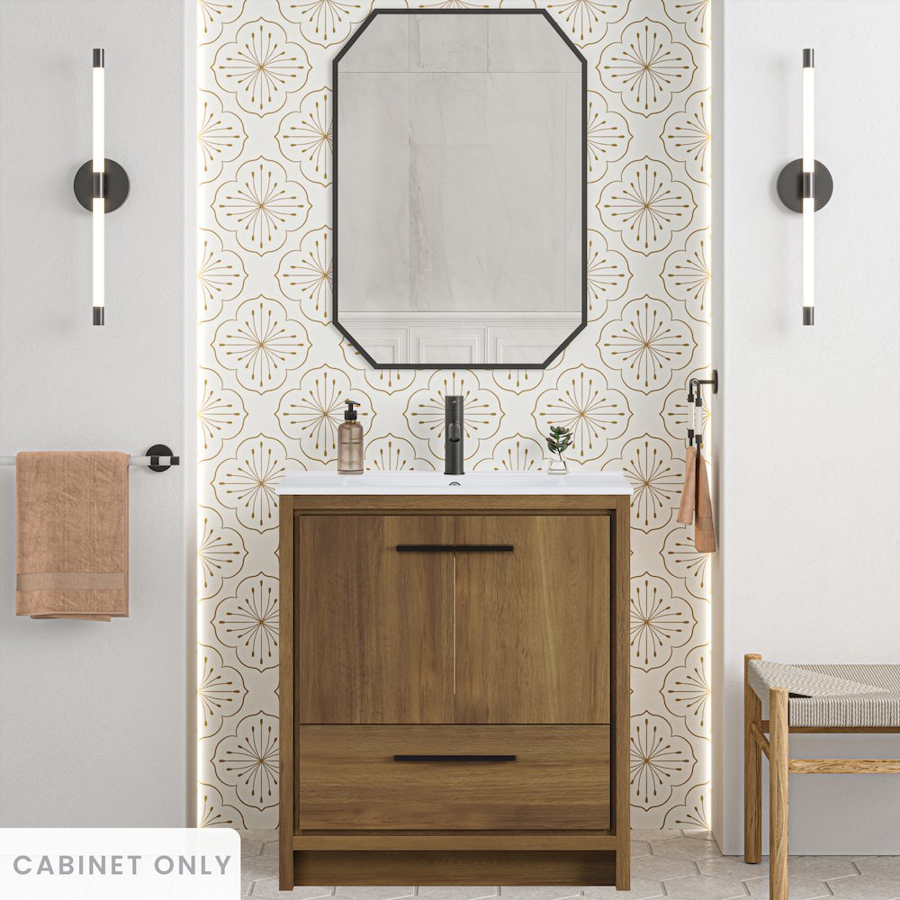 Virage 30" Freestanding Bathroom Vanity in Brown Oak without Sink Top. Picture 2