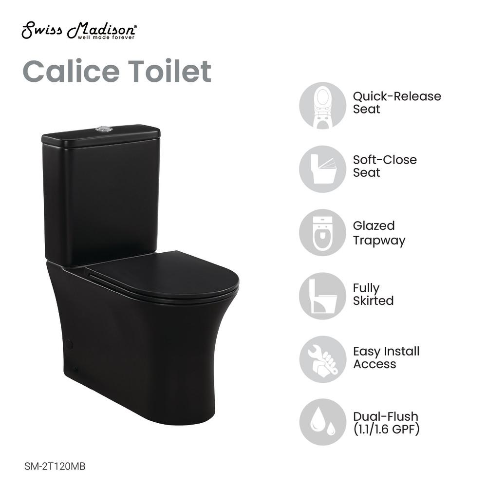 Calice Two-Piece Elongated Rear Outlet Toilet Dual-Flush 0.8/1.28 gpf. Picture 3