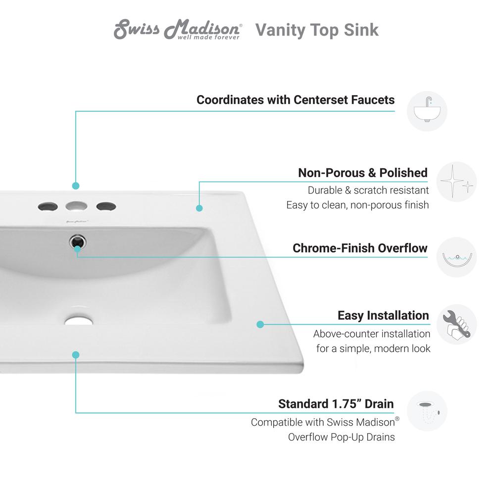 Ceramic Vanity Top 24 with Three Faucet Holes. Picture 8