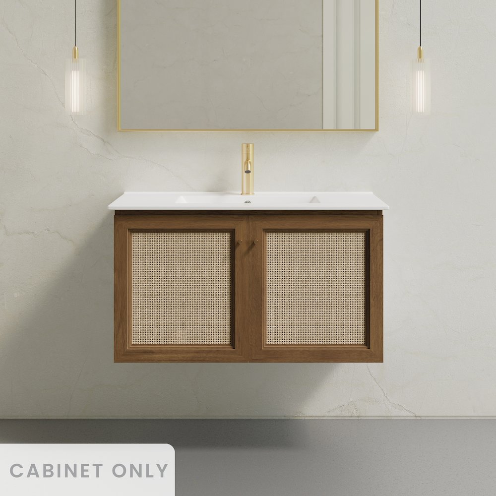 Classe 36" Wall-Mounted Bathroom Vanity in Brown Oak without Sink Top. Picture 2