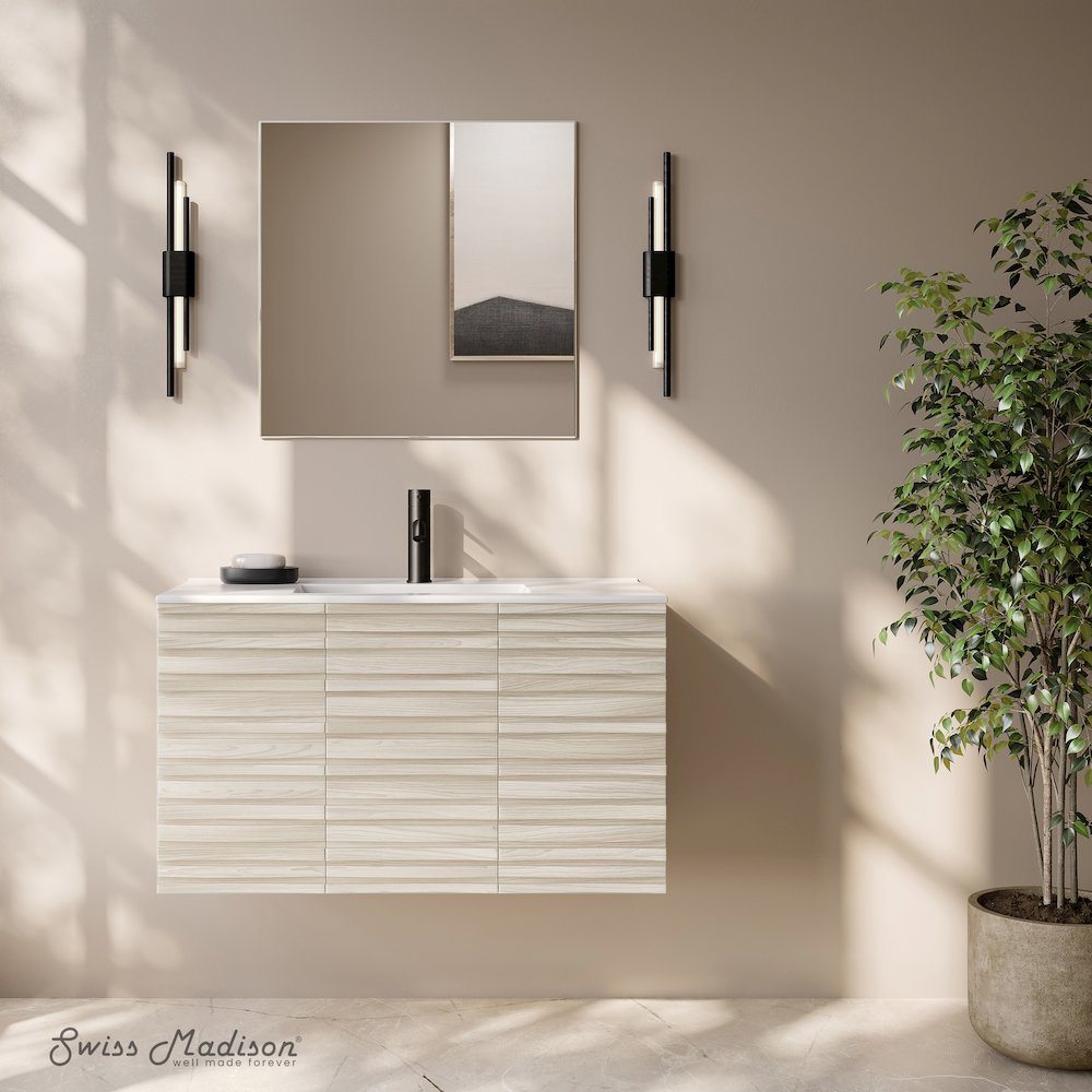 Cascade 36" Wall-Mounted Bathroom Vanity in White Oak with Sink Top. Picture 2