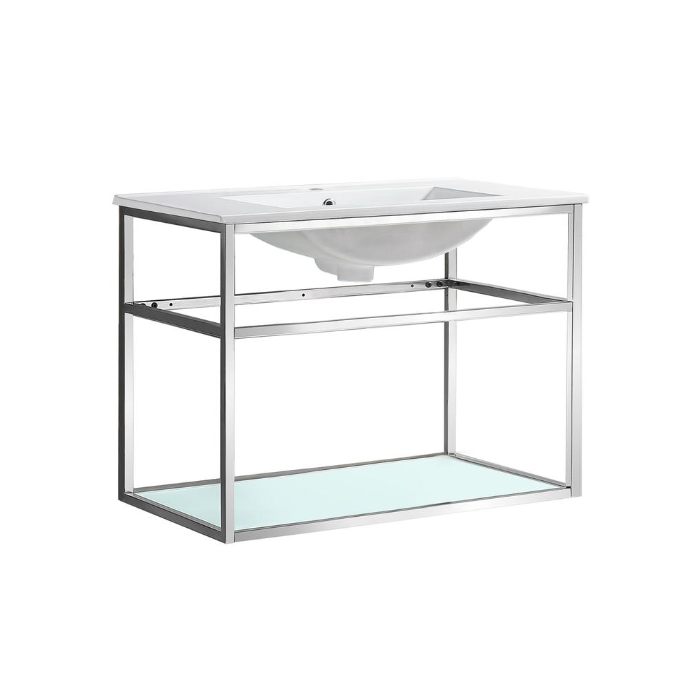 Pierre 30 Single, Open Shelf, Chrome Metal Frame Bathroom Vanity. Picture 2
