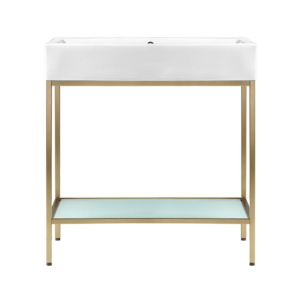 Pierre 32 Single, Freestanding, Open Shelf, Gold Metal Frame Bathroom Vanity. Picture 1