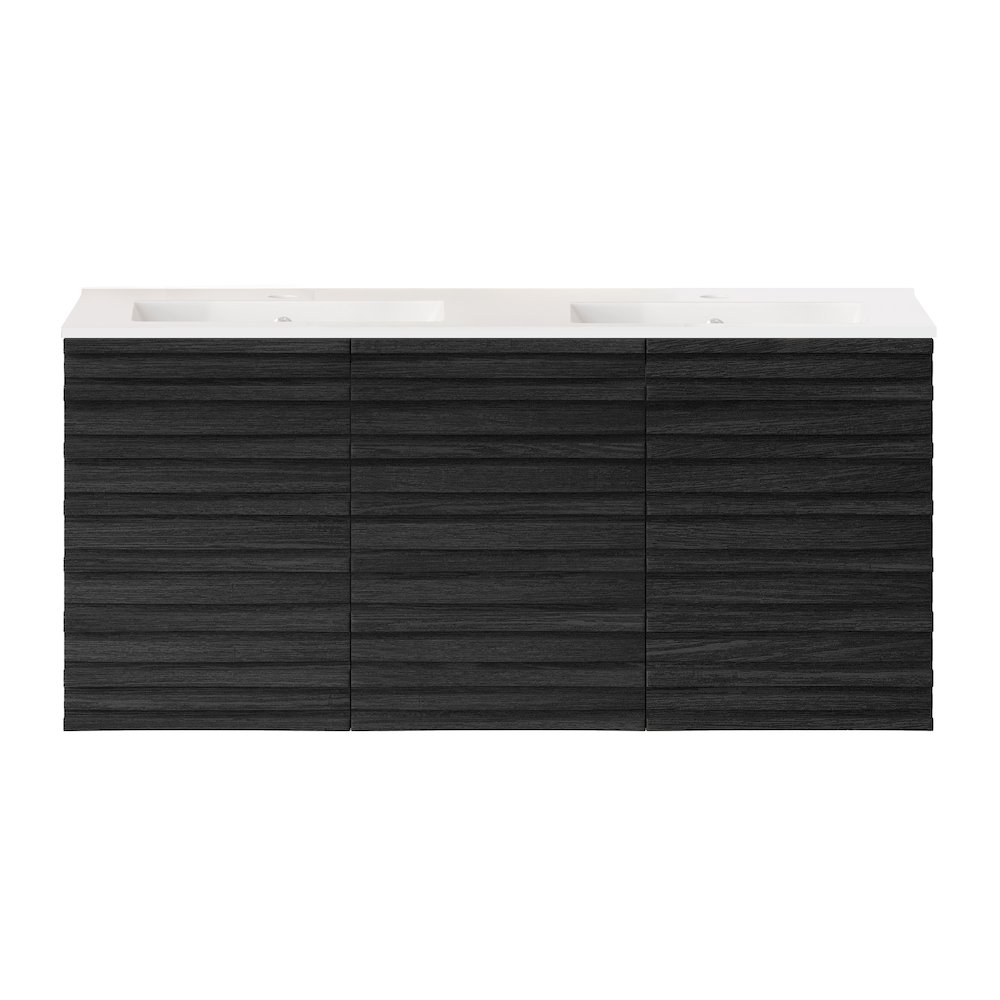 Cascade 48" Wall-Mounted Bathroom Vanity in Black Oak with Double Basin Sink Top. Picture 1