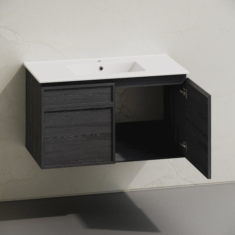 St. Tropez 36" Wall-Mounted Bathroom Vanity in Black Oak with Sink Top. Picture 5