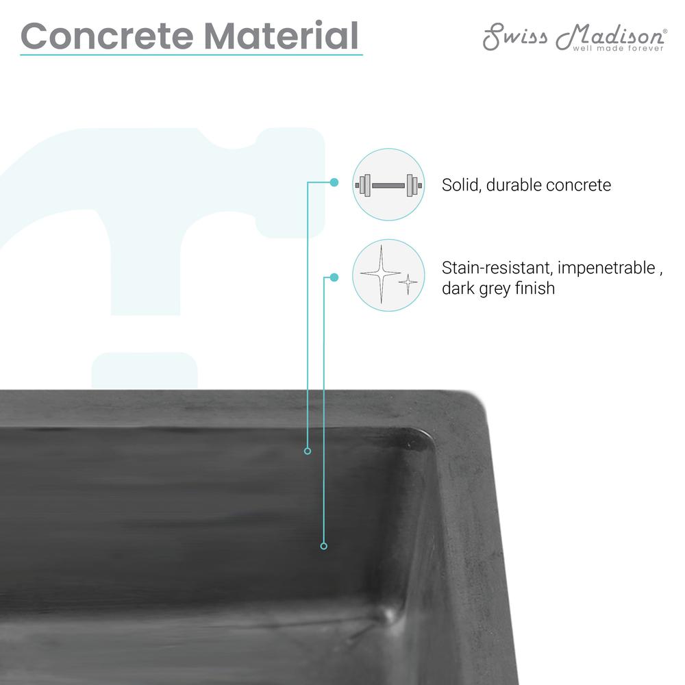 Lisse 17.5” Rectangle Concrete Wall-Mount Bathroom Sink in Dark Grey. Picture 16