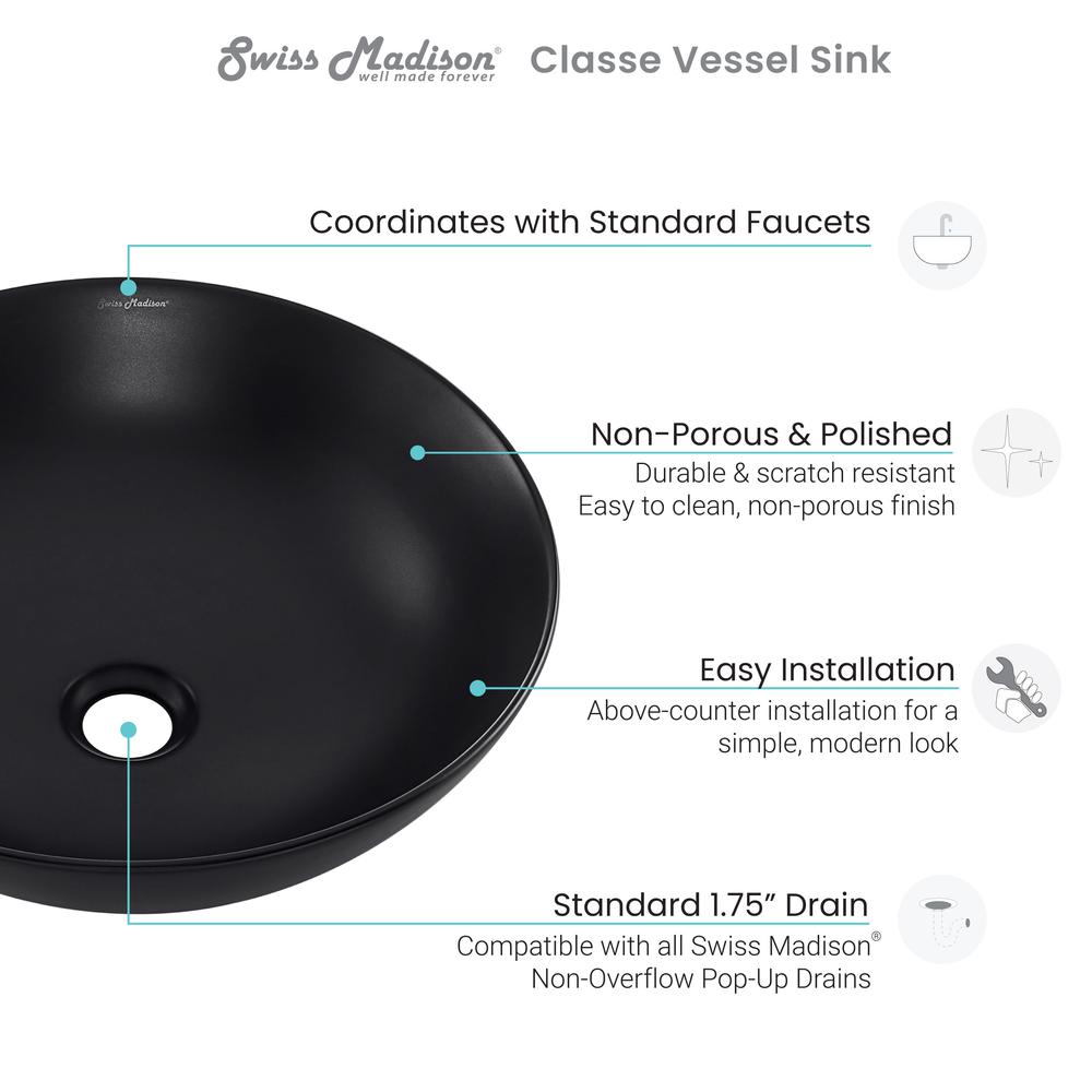 Classe 16 Color Ceramic Sink in Matte Black. Picture 7