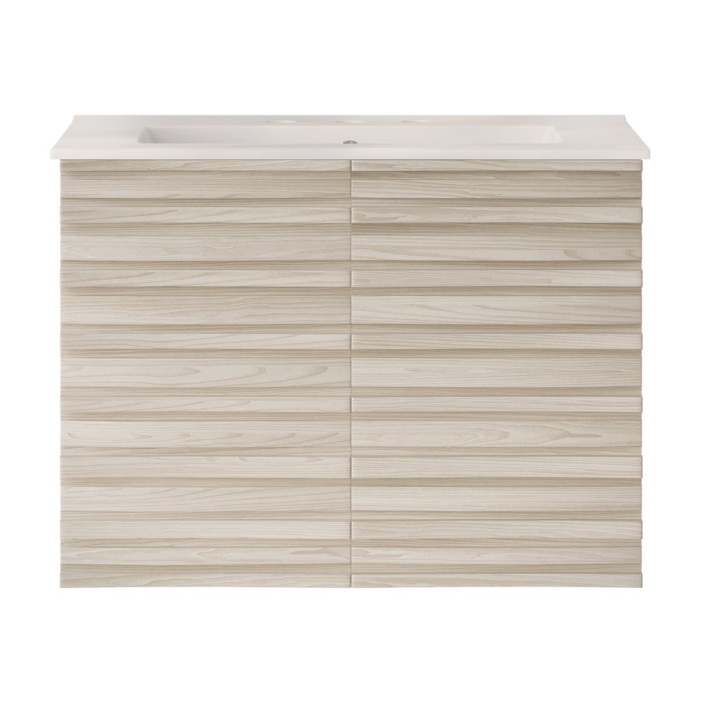 Cascade Wall-Mounted Bathroom Vanity in White Oak with 3-Hole Sink Top. Picture 1