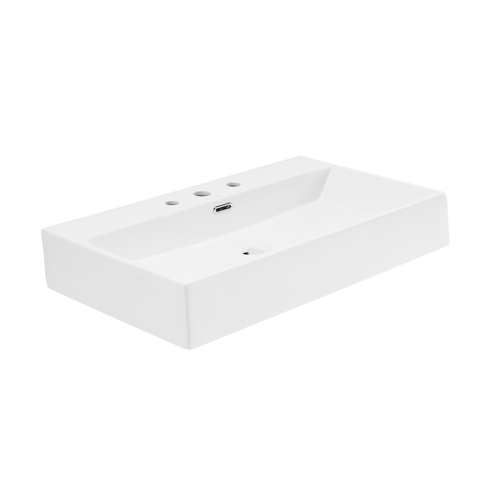Claire 30" Rectangle Wall-Mount Bathroom Sink with 8" Widespread Holes. Picture 8