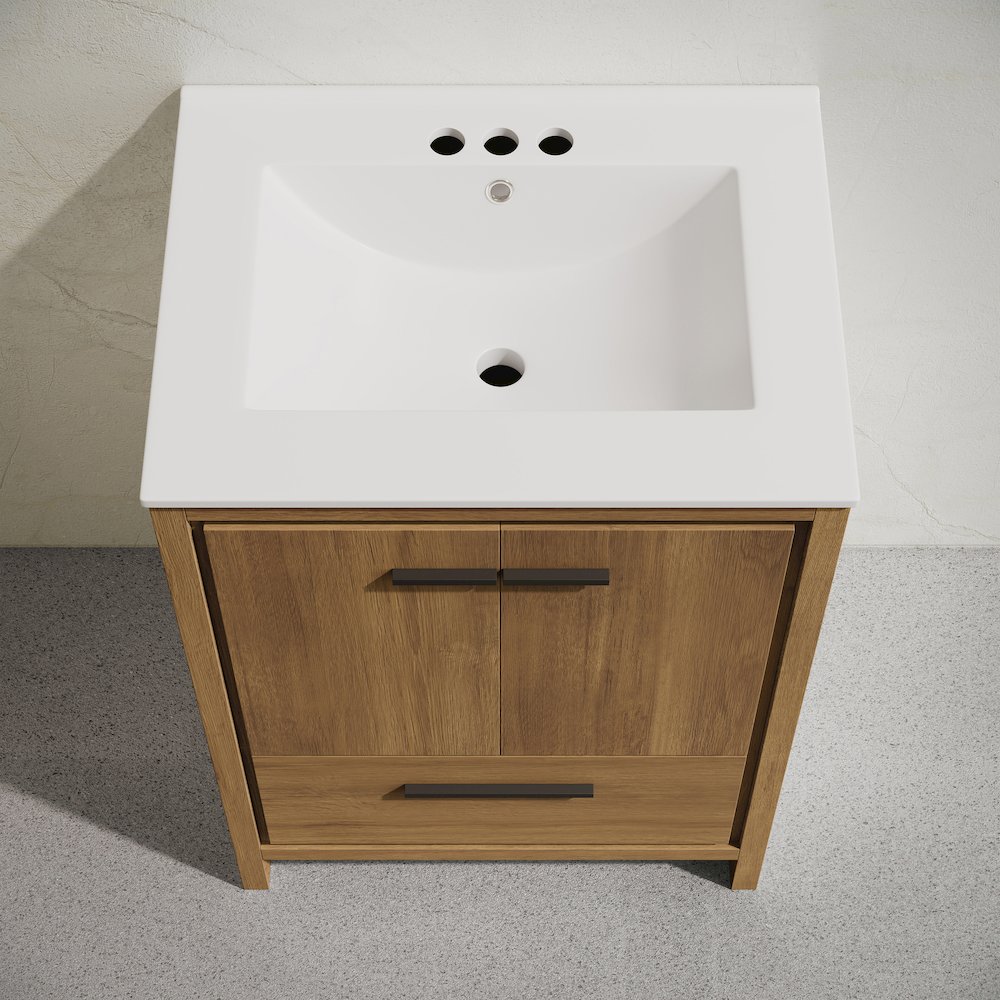 24" Freestanding Bathroom Vanity in Brown Oak with 3-Hole Centerset Sink Top. Picture 3