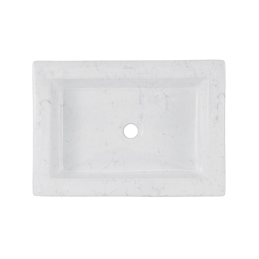 Voltaire 22" Ceramic Vessel Bathroom Sink in White Marble. Picture 3