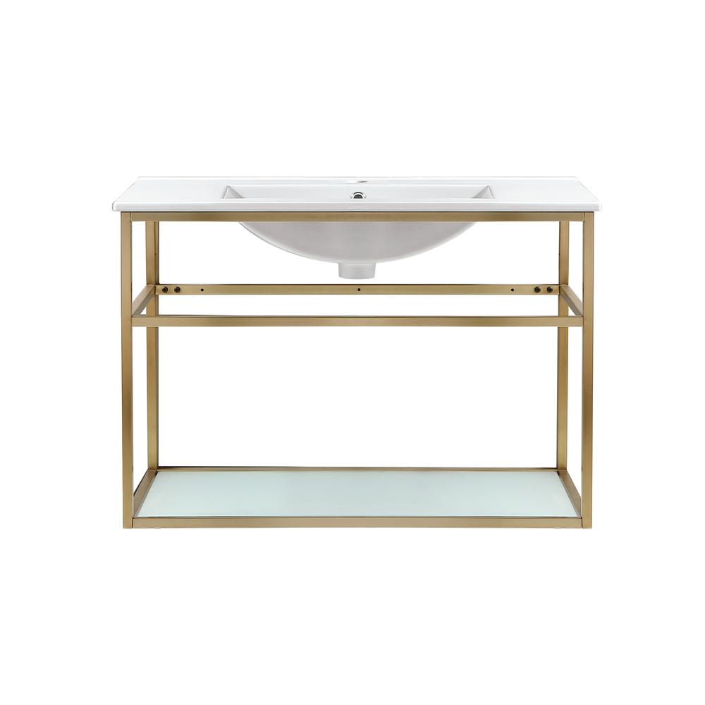 Pierre 30 Single, Open Shelf, Gold Metal Frame Bathroom Vanity. Picture 1