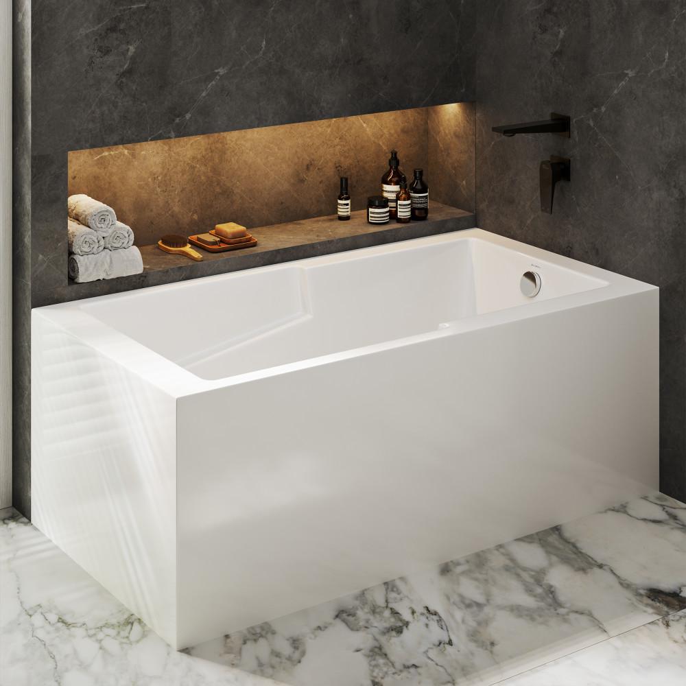 Claire 60" x 32" Right-Hand Drain Drain Alcove Tub with Corner Apron. Picture 2