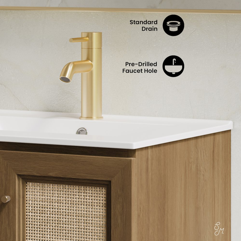 24" Wall-Mounted Bathroom Vanity in Brown Oak with Single Faucet Hole Vanity Top. Picture 10