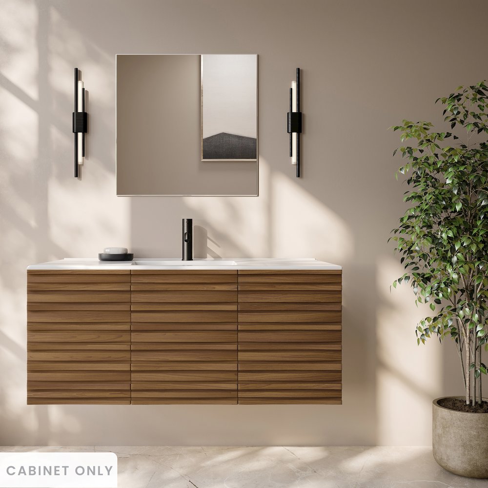 Cascade 48" Wall-Mounted Bathroom Vanity Cabinet without Top in Brown Oak. Picture 2