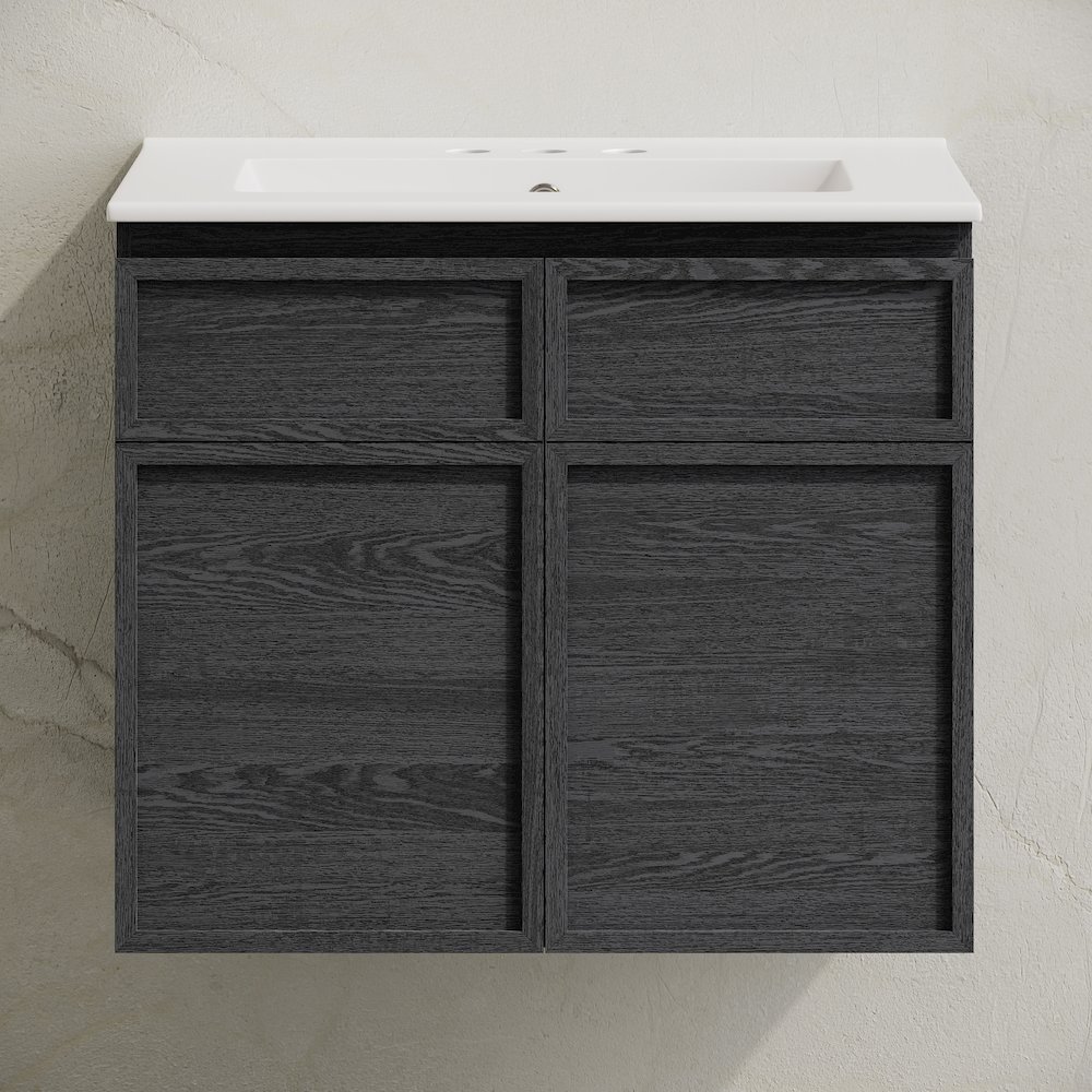 24" Wall-Mounted Bathroom Vanity in Black Oak with 3-Hole Centerset Sink Top. Picture 5