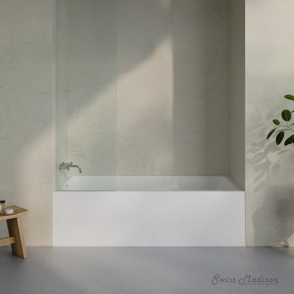 Voltaire 72 x 32 Skirted Left Drain Soaking Alcove Bathtub in Glossy White. Picture 1