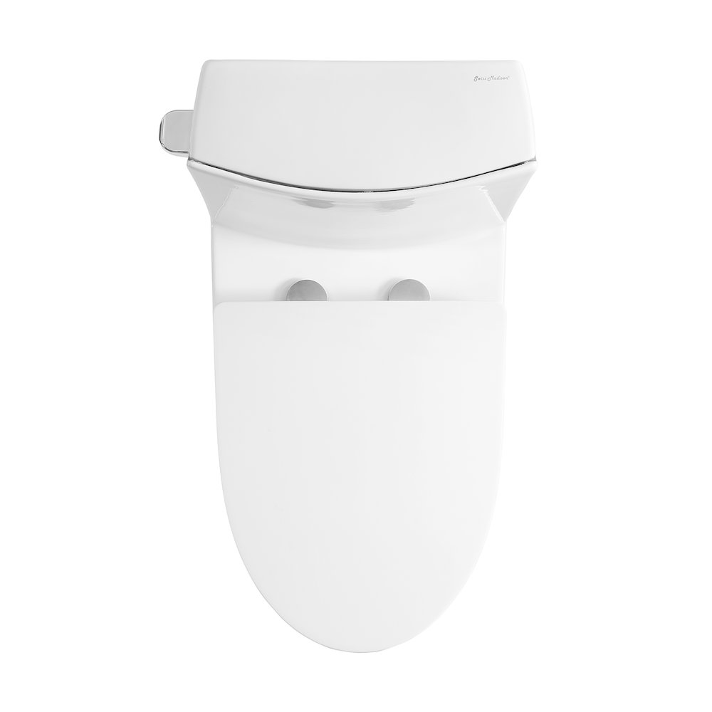 One-Piece 14" Rough-in 1.28 GPF Left Flush Elongated Toilet in Glossy White. Picture 10