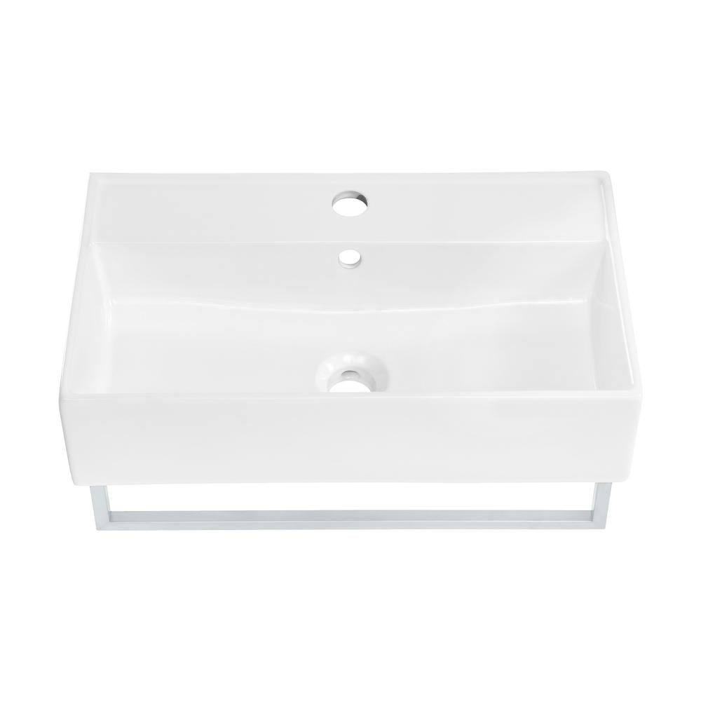 Claire 22" Wall-Mount Bathroom Sink with Silver Towel Bar. Picture 1