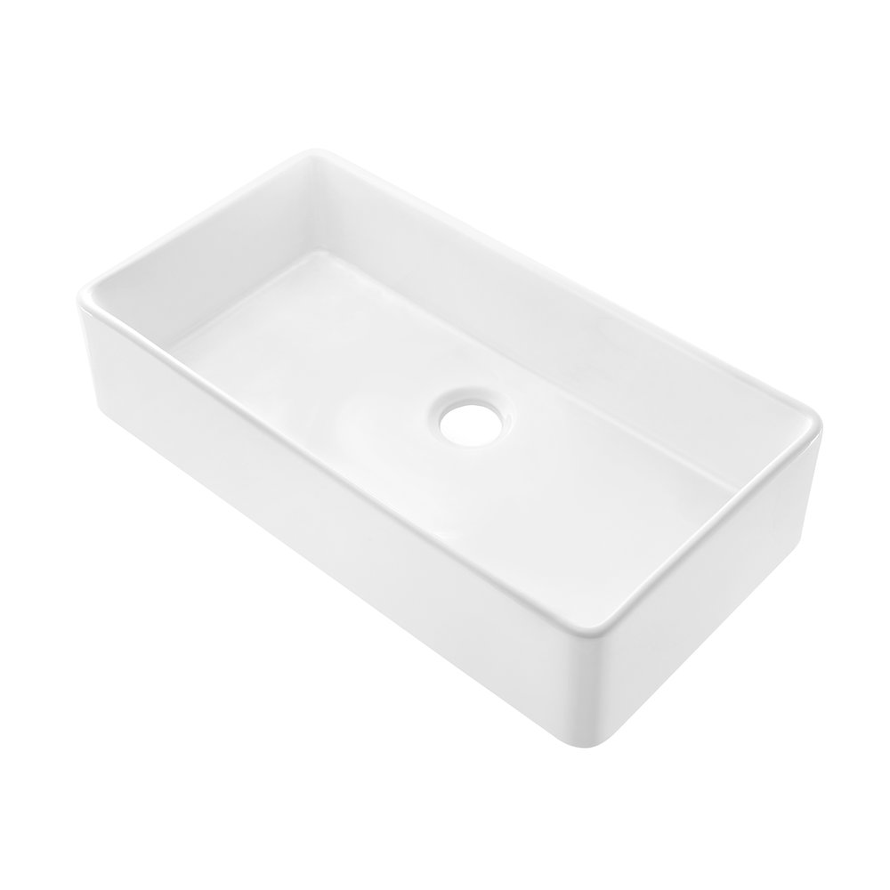 Elegance 36" x 20" Single Basin Fireclay Farmhouse Kitchen Sink in Glossy White. Picture 1