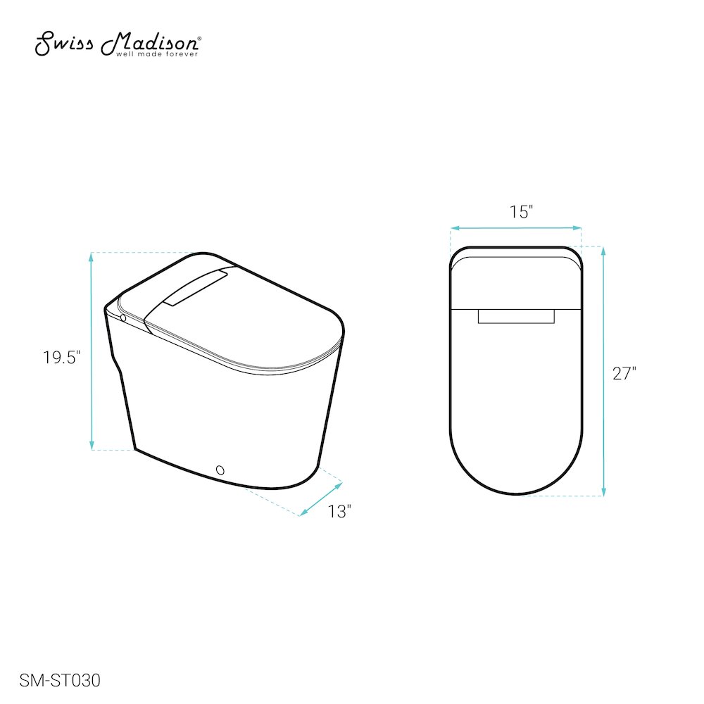 Hugo One-Piece 12" Rough-in 1.1 GPF Top Flush Elongated Toilet in Glossy White. Picture 6
