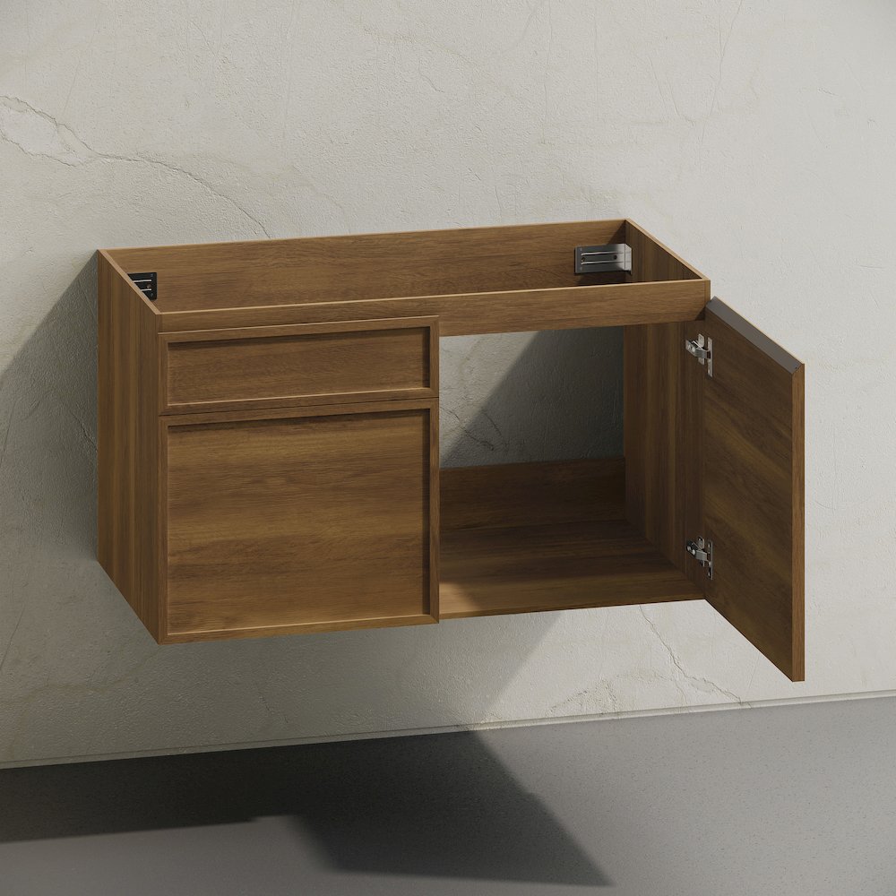 St. Tropez 36" Wall-Mounted Bathroom Vanity Cabinet without Top in Brown Oak. Picture 4