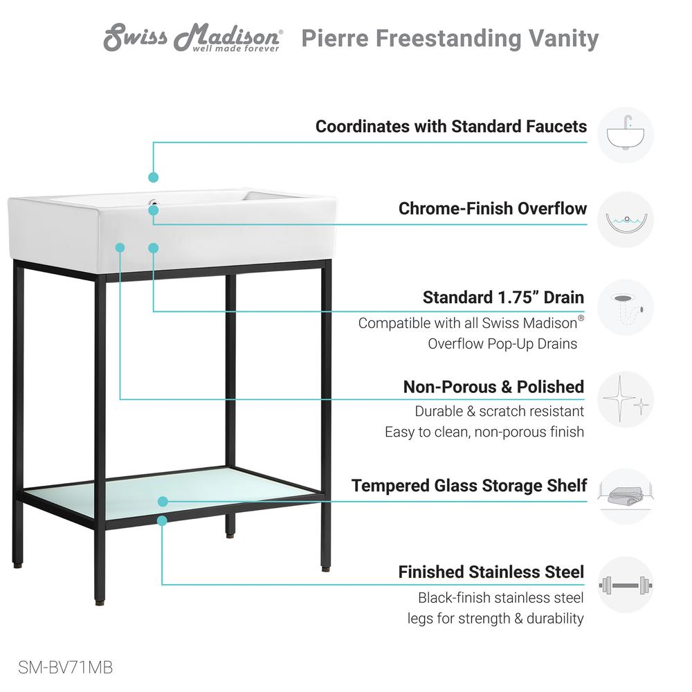 Pierre 24 Single, Freestanding, Matte Black Metal Frame Bathroom Vanity. Picture 8