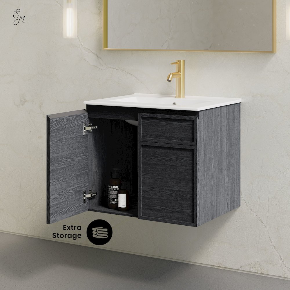 St. Tropez 24" Wall-Mounted Bathroom Vanity in Black Oak with Sink Top. Picture 9