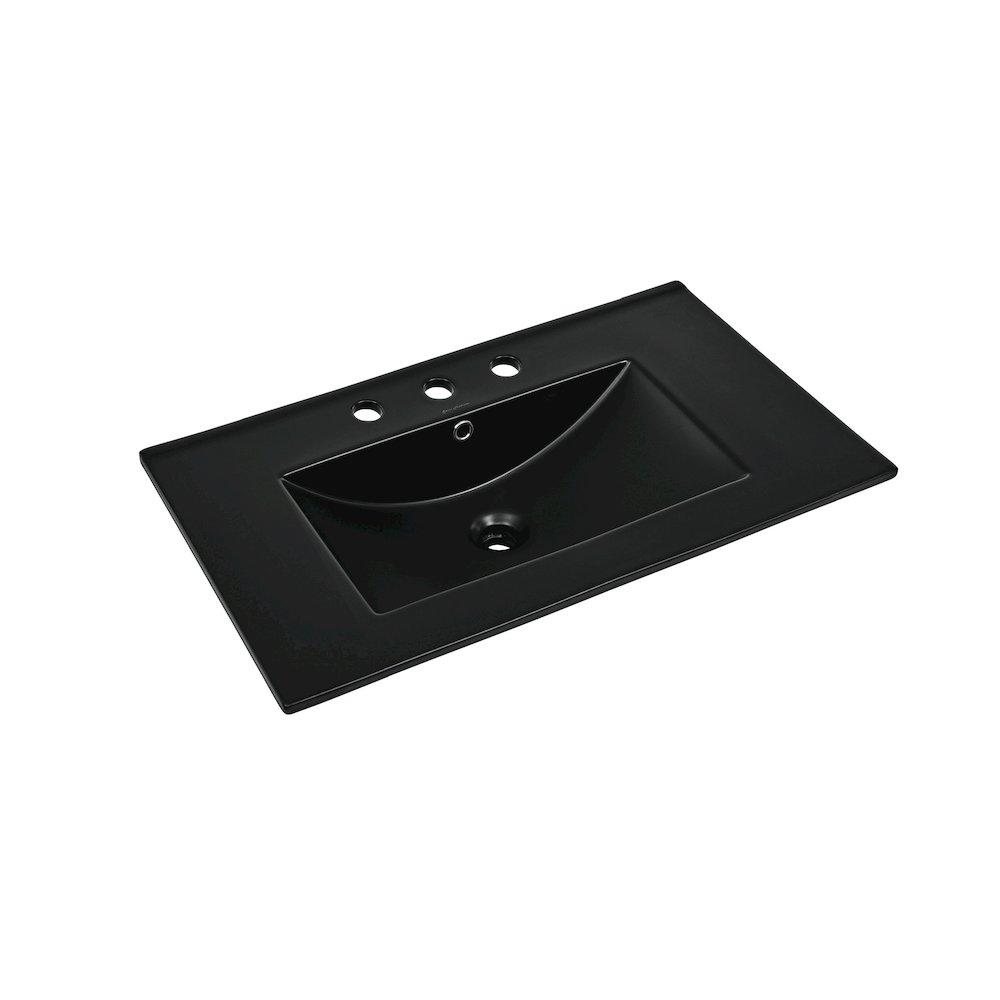 30" 3-Hole Widespread Vanity Sink Top in Glossy Black. Picture 1