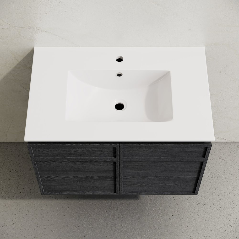 St. Tropez 30" Wall-Mounted Bathroom Vanity in Black Oak with Sink Top. Picture 4