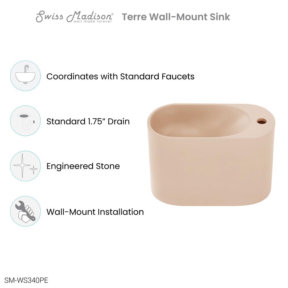 Terre 17.5" Right Side Faucet Wall-Mount Bathroom Sink in Pastel Peach. Picture 9