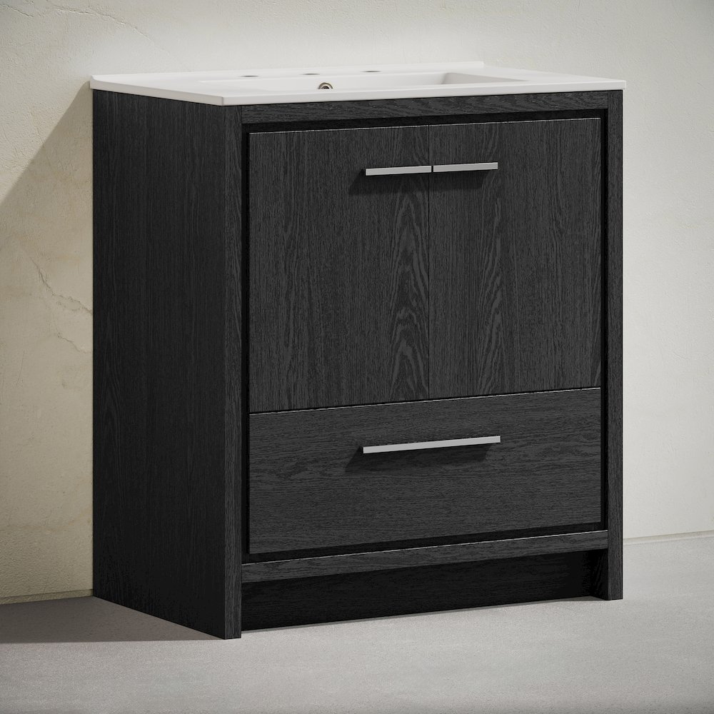 Virage 30" Freestanding Bathroom Vanity in Black Oak with 3-Hole Sink Top. Picture 2