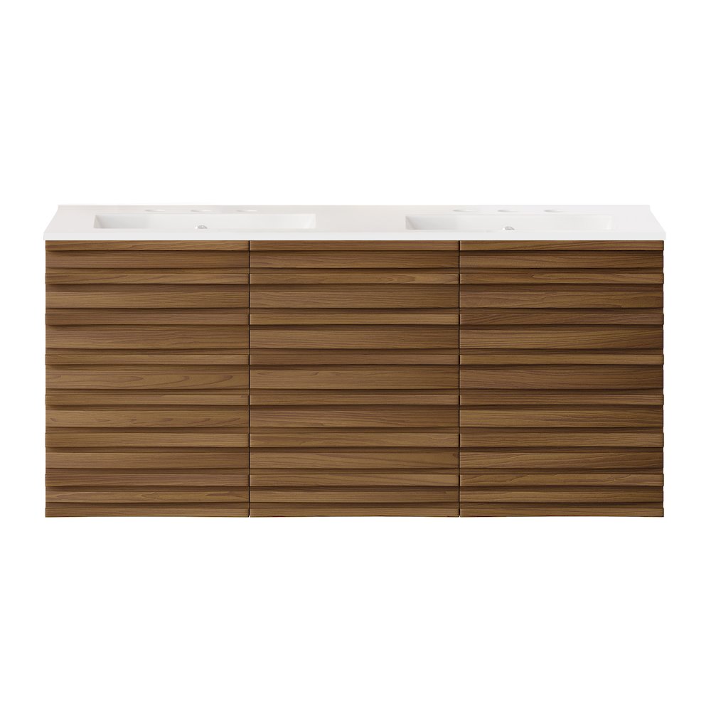 48" Wall-Mounted Bathroom Vanity in Brown Oak with Widespread Basin Sink Top. Picture 1
