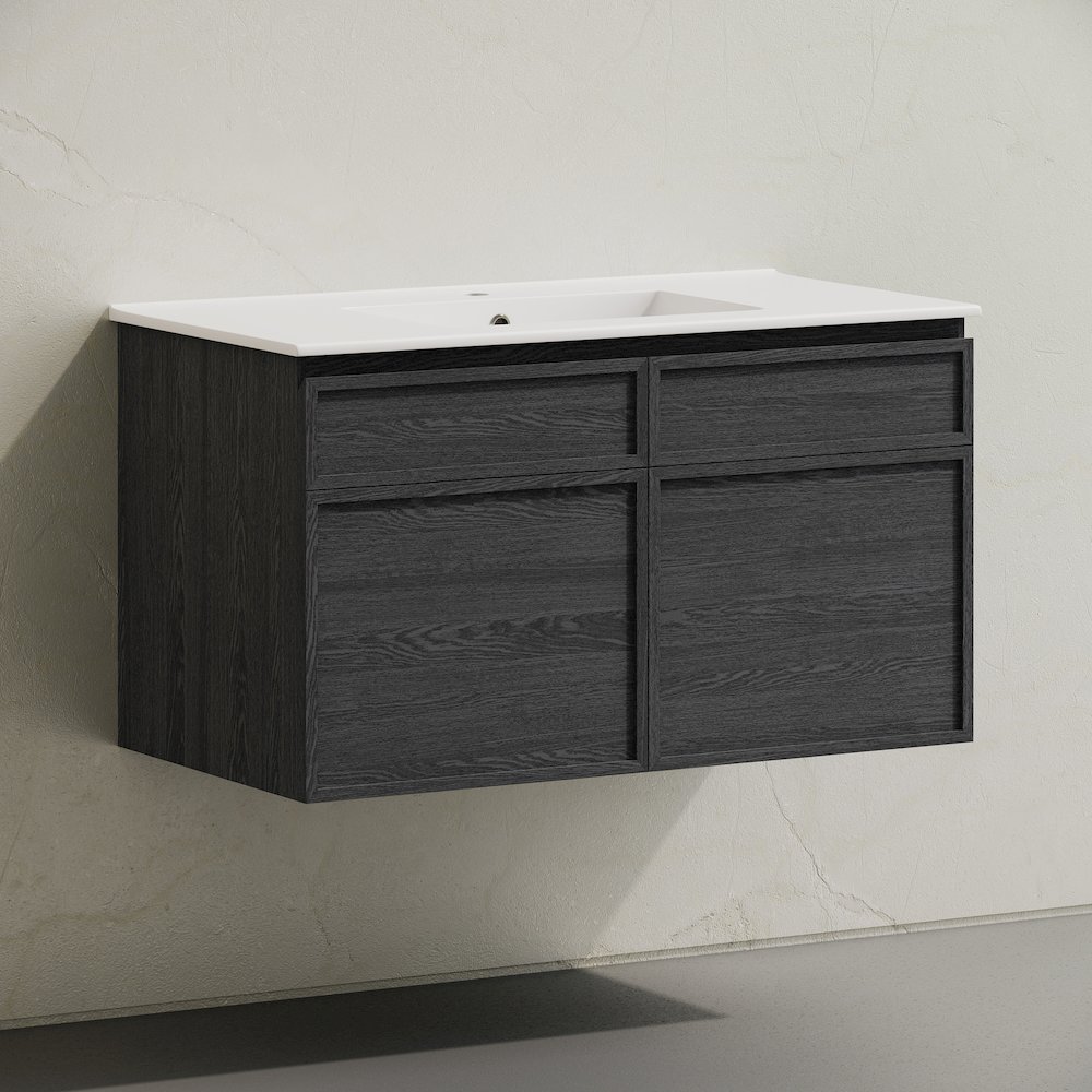 St. Tropez 36" Wall-Mounted Bathroom Vanity in Black Oak with Sink Top. Picture 3