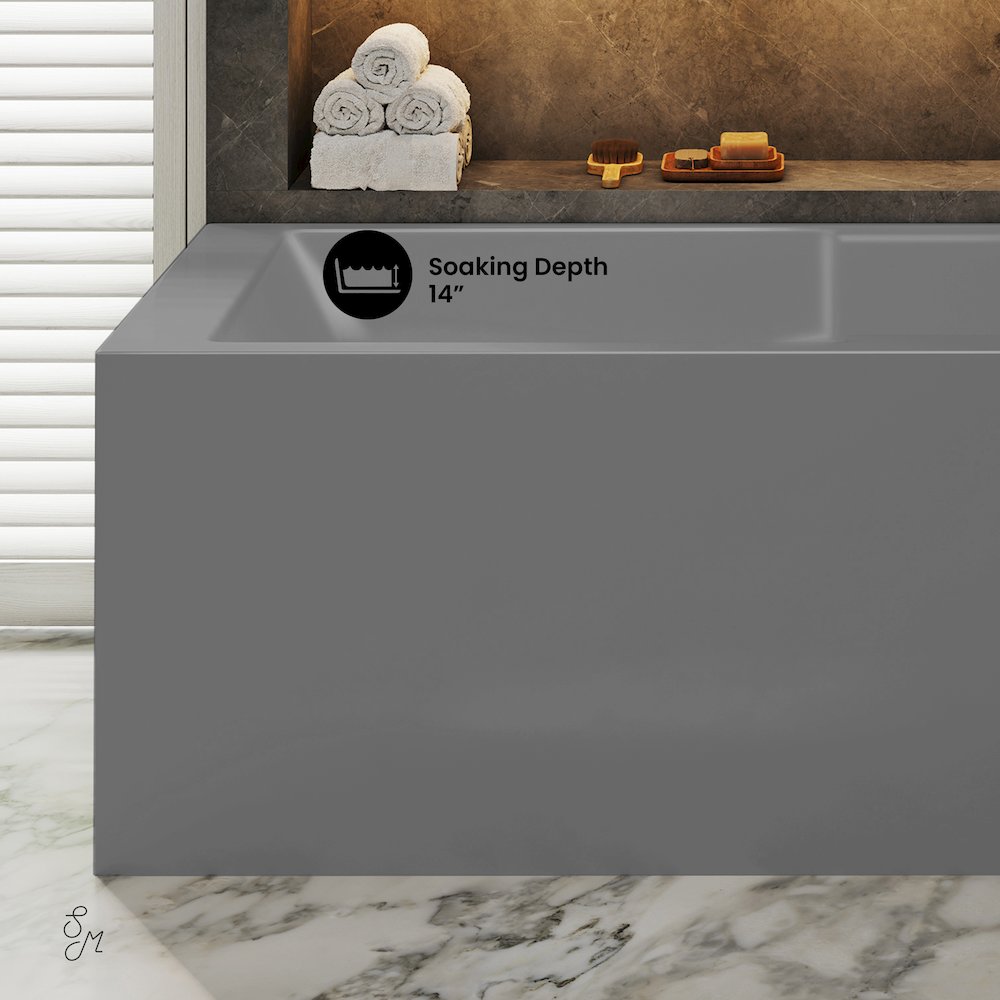 Voltaire 60 x 32 Right Drain Soaking Alcove Corner Apron Bathtub in Matte Gray. Picture 7