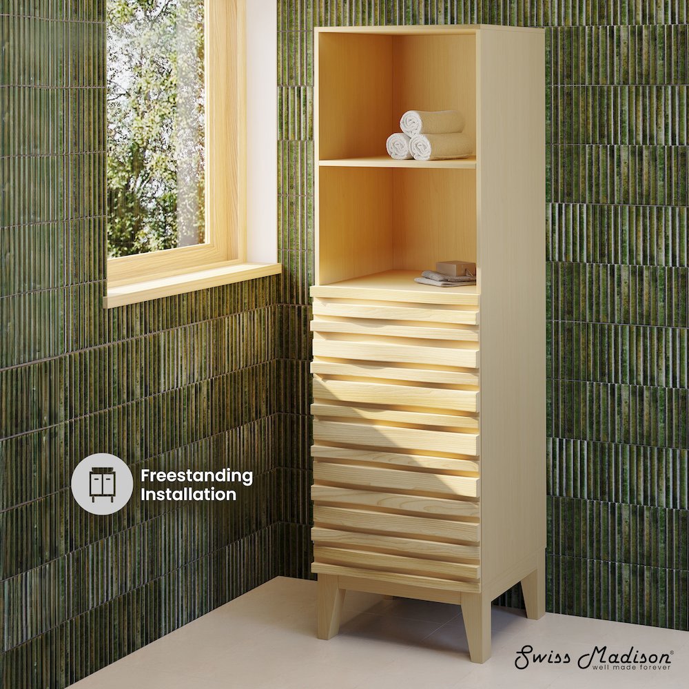Cascade 17 x 17 x 60 Freestanding Linen Cabinet in Natural Oak. Picture 2