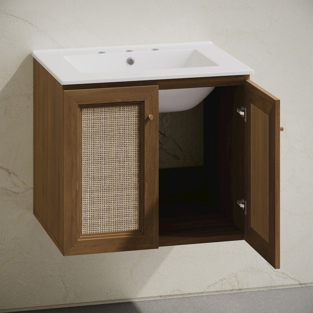 24" Bathroom Vanity in Brown Oak with Widespread Faucet Holes Vanity Top. Picture 5